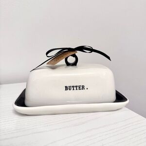Rae Dunn Cream & Black  Artisan Ceramic Butter Dish